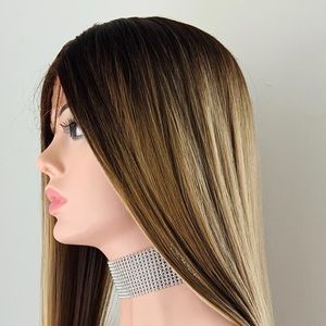 36” Ombre Golden Brown/Blonde Premium Fiber Lace Front Wig for Entertaining….